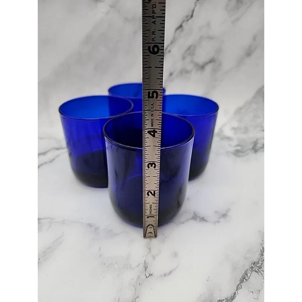 Vintage Libbey Metropolitan Cobalt Blue Round Bottom Old Fashioned Glasses 4